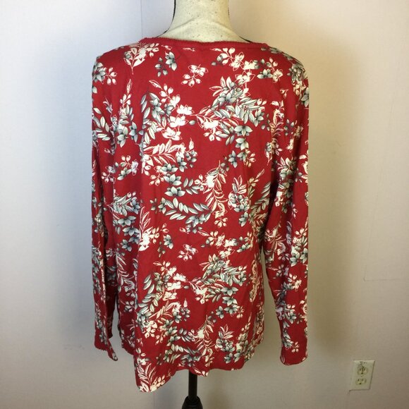 NWT Charter Club Pajama Top XL Womens Red Floral Long Sleeve Button Front V-neck - Picture 3 of 15